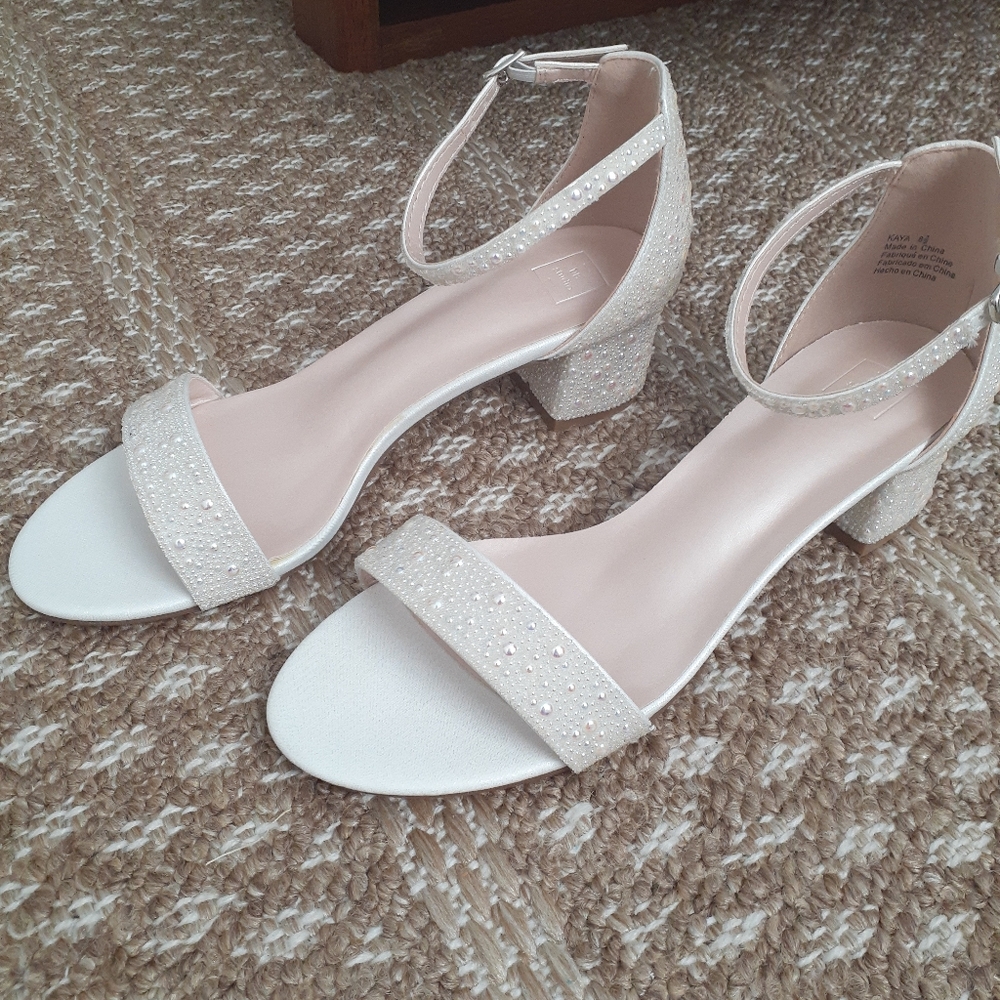 David's Bridal Ivory Glitter Block Heel Sandals